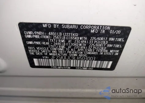 2020 Subaru Forester Premium from USA, damaged, VIN JF2SKAJC9LH503003
